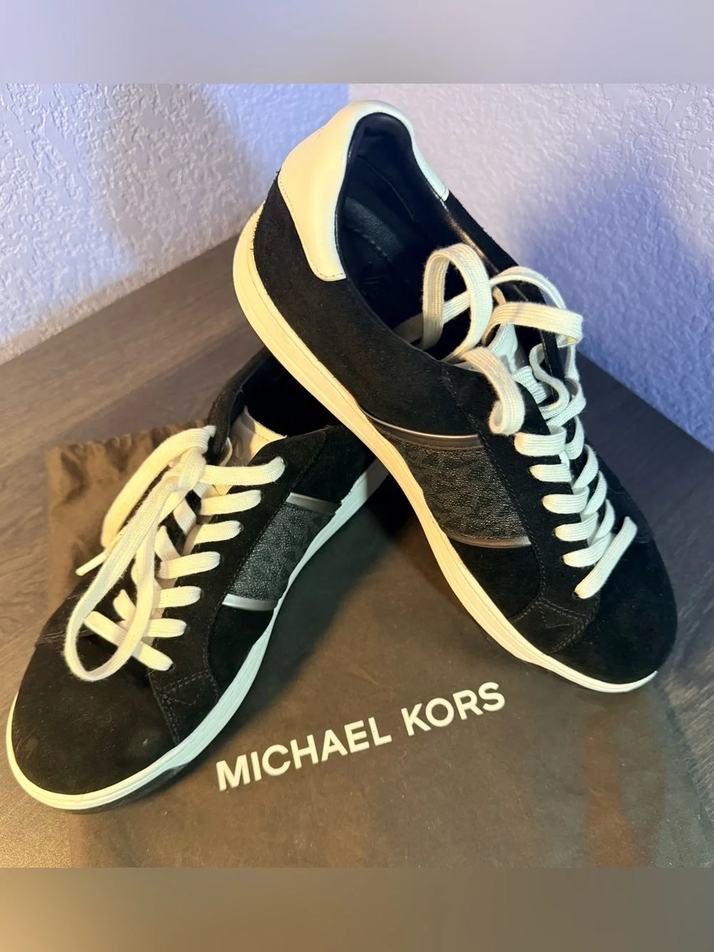 Michael Kors Jacob Mixed Media Men Sneakers Black Suede Logo Low Top 42.5/9.5